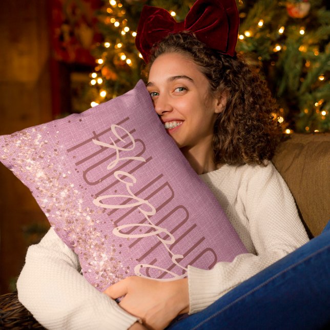 Happy Holidays Christmas Girly Purple Glitter Lumbar Pillow (Creator Uploaded)