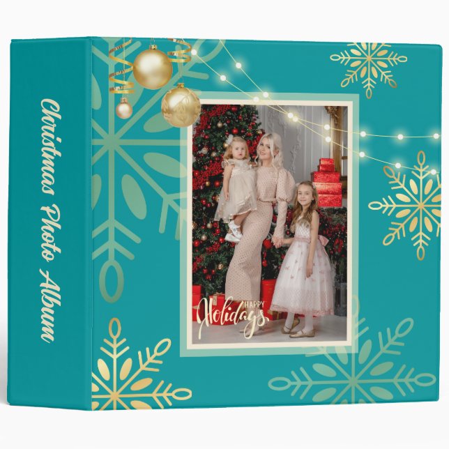 Happy holidays, Christmas gold, snow flake, album  3 Ring Binder (Front/Spine)