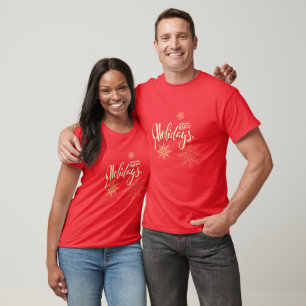 Happy holidays christmas, gold snowflakes custom T-Shirt