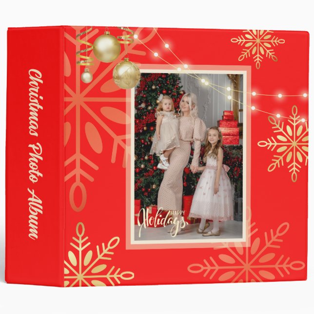 Happy holidays Christmas gold snowflakes, red 3 Ring Binder (Front/Spine)