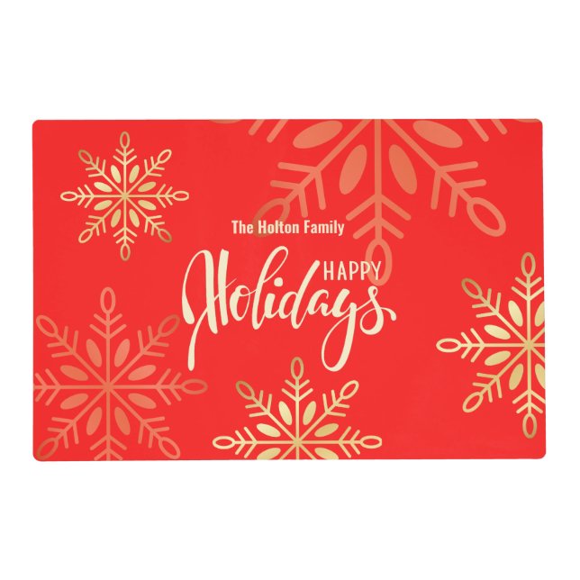 Happy holidays Christmas gold snowflakes red Placemat (Front)