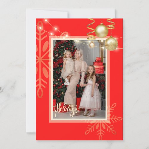 Happy holidays Christmas gold snowflakes red Thank You Card