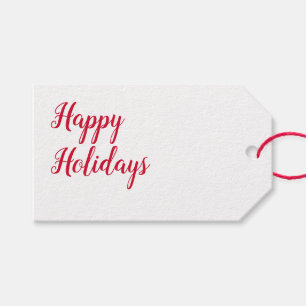 Happy holidays christmas handwriting red white gift tags