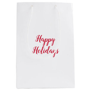 Happy holidays christmas handwriting red white medium gift bag