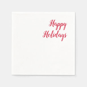 Happy holidays christmas handwriting red white napkins