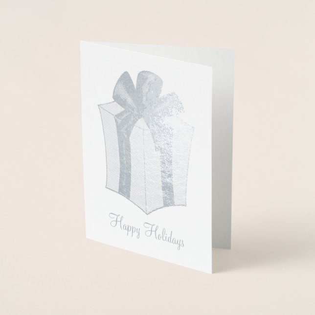 Happy Holidays Christmas Hanukkah Package Gift Bow Foil Card (Front)
