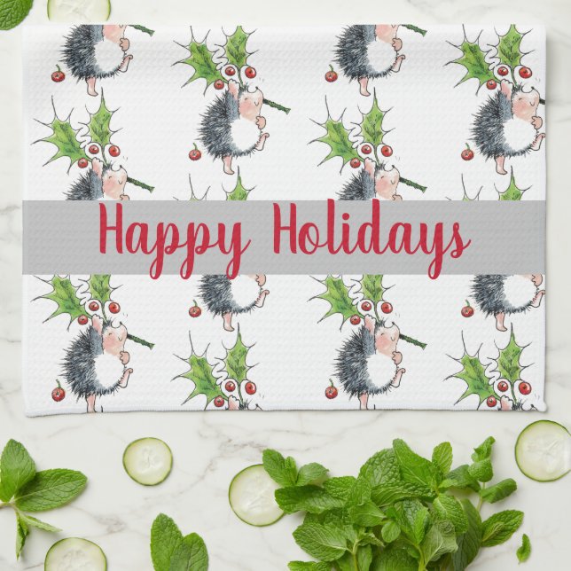 Happy Holidays Christmas Hedgehog   Kitchen Towel (Folded)