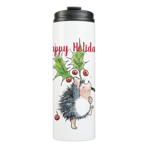 Happy Holidays Christmas Hedgehog Thermal Tumbler