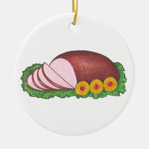 Happy Holidays Christmas Holiday Glazed Pink Ham Ceramic Ornament