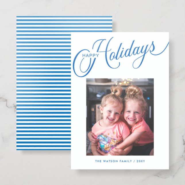 Happy Holidays Christmas Holiday Photo Letterpress Photo Cards (Front/Back)