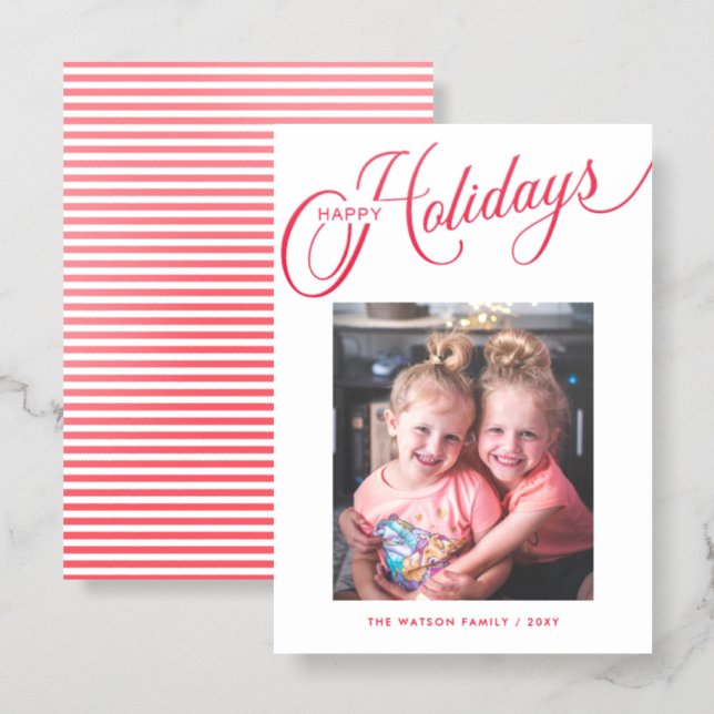 Happy Holidays Christmas Holiday Photo Letterpress Photo Cards (Front/Back)