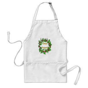 Happy Holidays Christmas Holly Wreath Adult Apron