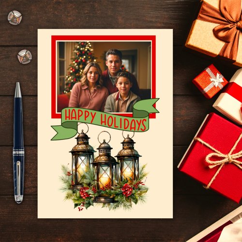 Happy Holidays Christmas Lanterns Custom Photo Holiday Card