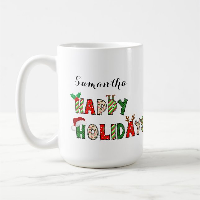 Happy Holidays Christmas Letters Mug (Left)
