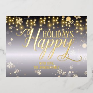 Happy Holidays Christmas Lights And Snowflakes