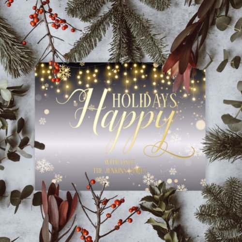 Happy Holidays Christmas Lights And Snowflakes Foil Holiday Postcard