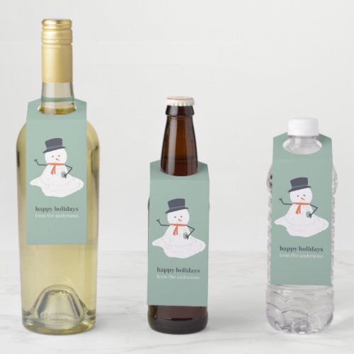 Happy Holidays Christmas Melting Snowman Cute  Bottle Hanger Tag