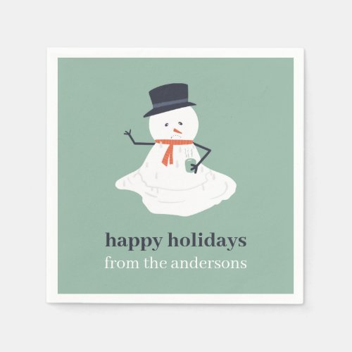 Happy Holidays Christmas Melting Snowman Cute   Napkins