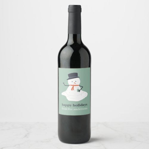 Happy Holidays Christmas Melting Snowman Cute  Wine Label