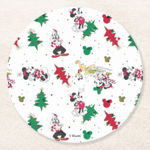 Happy Holidays Christmas Mickey Mouse & Friends Round Paper Coaster