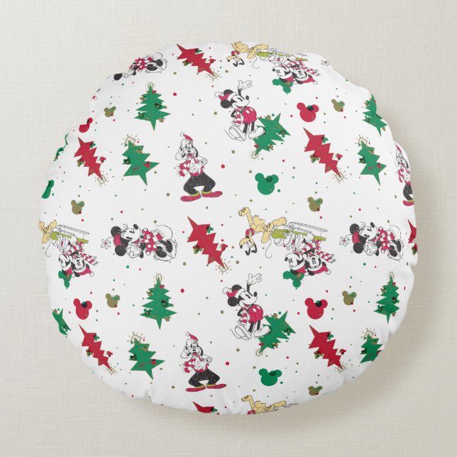 Happy Holidays | Christmas Mickey Mouse & Friends Round Pillow (Front)