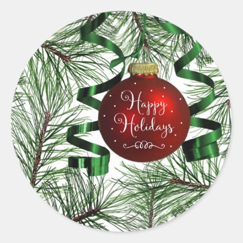 Happy Holidays Christmas Ornament Round Stickers
