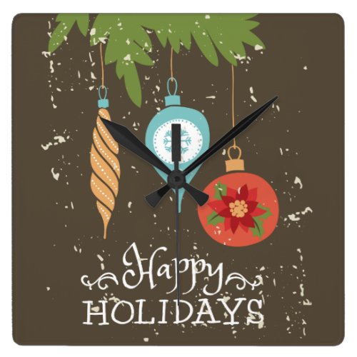 Happy Holidays Christmas Ornaments Decorative Square Wall Clock