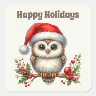 Happy Holidays Christmas owl Square Sticker