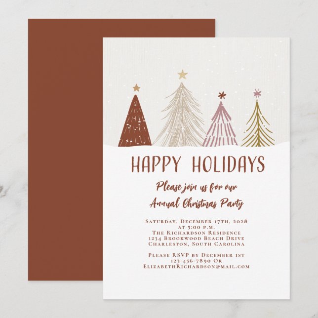 Happy Holidays Christmas Party Elegant Trees Chic Invitation (Front/Back)