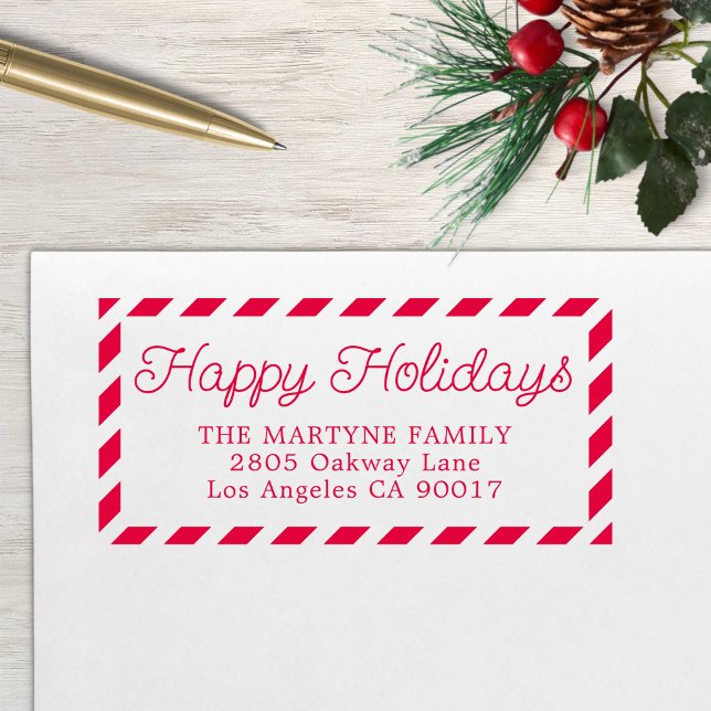 Happy Holidays Christmas Personalized Address Self-inking Stamp (Creator Uploaded)