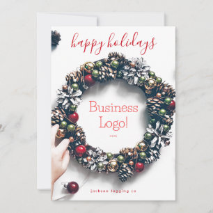 "Happy Holidays" Christmas Photo Garland Wreath Holiday Card