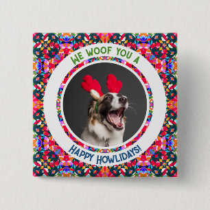 Happy Holidays Christmas Photo Pun Dog Dad Mom Mom Button