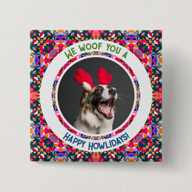 Happy Holidays Christmas Photo Pun Dog Dad Mom Mom Button (Front)