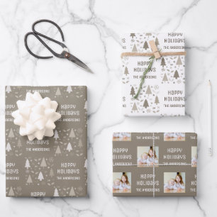 Happy Holidays Christmas Photo Taupe Wrapping Paper Sheets