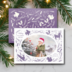 Happy Holidays Christmas Photo Woodland Doodle Letterpress Photo Cards