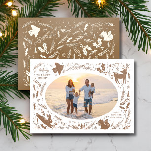 Happy Holidays Christmas Photo Woodland Doodle Letterpress Photo Cards