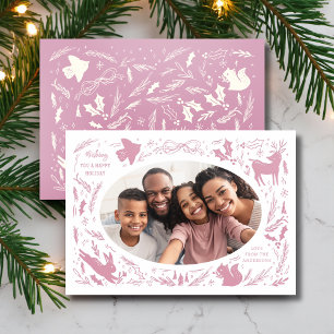 Happy Holidays Christmas Photo Woodland Doodle Letterpress Photo Cards