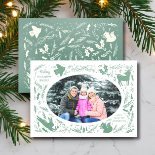 Happy Holidays Christmas Photo Woodland Doodle Letterpress Photo Cards