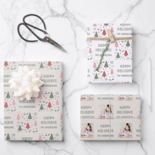 Happy Holidays Christmas Photo Wrapping Paper Sheets