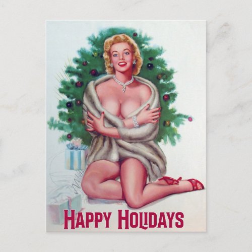Happy Holidays Christmas Pin up Girl postcard 