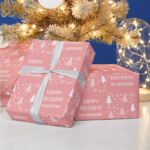 Happy Holidays Christmas Pink Wrapping Paper