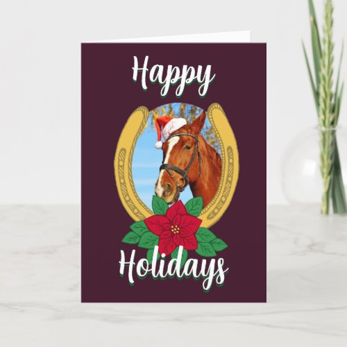 Happy Holidays Christmas Poinsettia Horseshoe Holiday Card