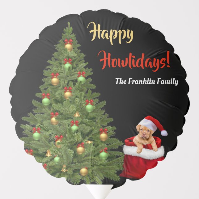 Happy Holidays Christmas Puppy Pet Fun Personalize Balloon (Front)