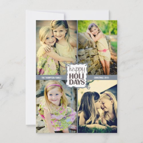 Happy Holidays Christmas Quad Photo Flat Card