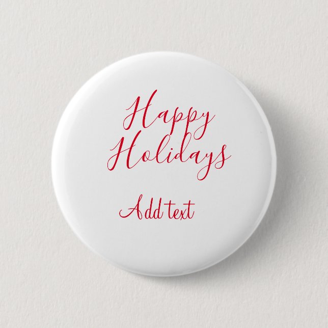 Happy holidays Christmas red calligraphy simple mi Button (Front)