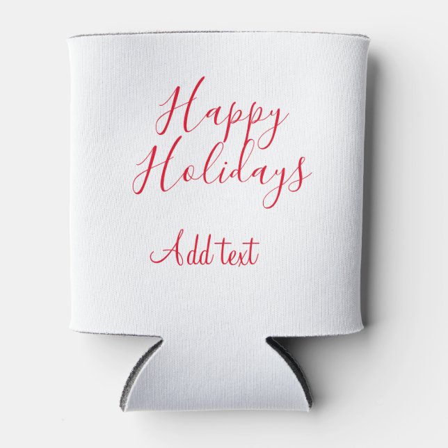Happy holidays Christmas red calligraphy simple mi Can Cooler (Front)