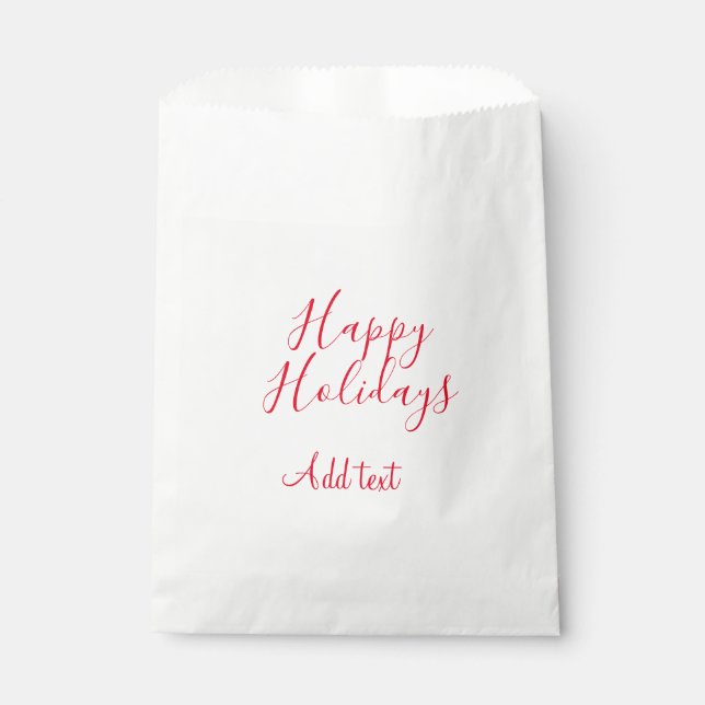 Happy holidays Christmas red calligraphy simple mi Favor Bag (Front)