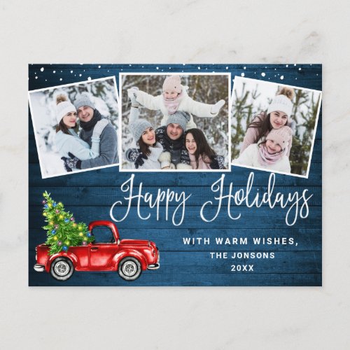 Happy Holidays Christmas Red Farm Truck 3 Photo Postcard