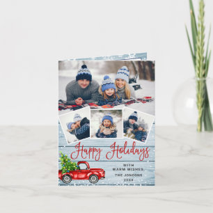 Happy Holidays Christmas Red Farm Truck 4 Photo Holiday Card