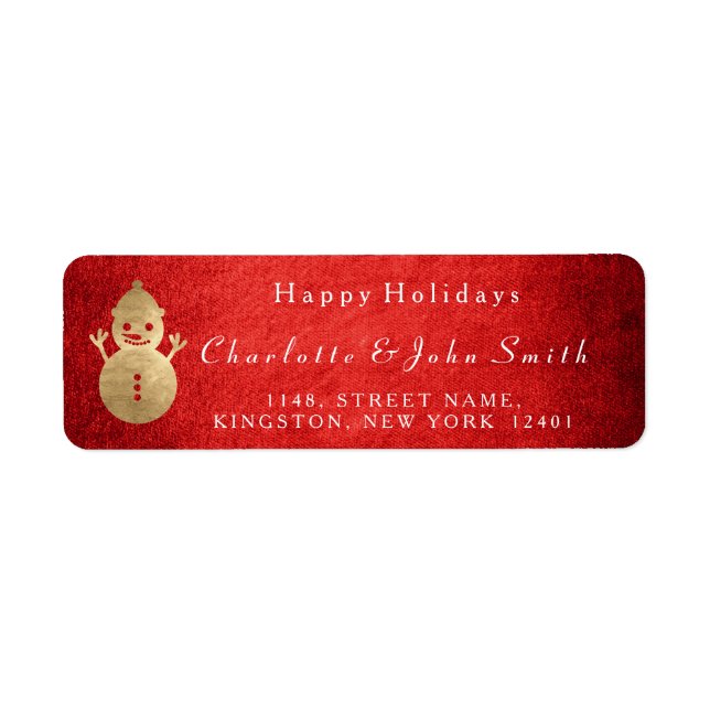 Happy Holidays Christmas Red Gold Snowman Label (Front)